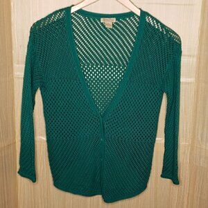 Lucky Brand Womens Crochet Knit Green Cardigan Sweater Small